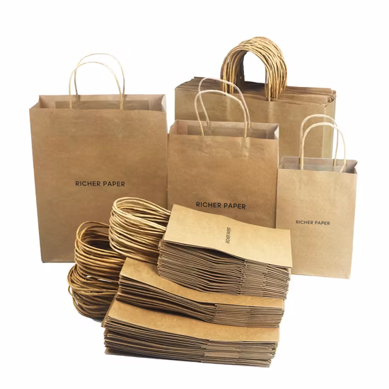 Großhandel kundenspezifische Luxus-Handwerksgeschenk-Braun-weiße Verpackung Bolsa De Papel bedruckte Einkaufs-Geschenktüte Kraftpapiertüten mit Ihrem eigenen Logo