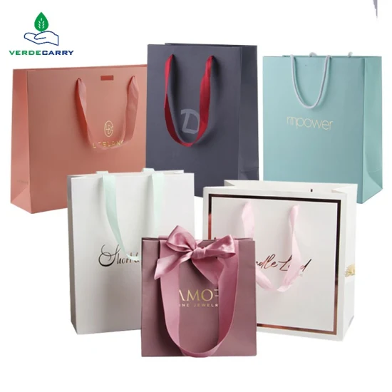 Großhandel kundenspezifische Luxus-Handwerksgeschenk-Braun-weiße Verpackung Bolsa De Papel bedruckte Einkaufs-Geschenktüte Kraftpapiertüten mit Ihrem eigenen Logo